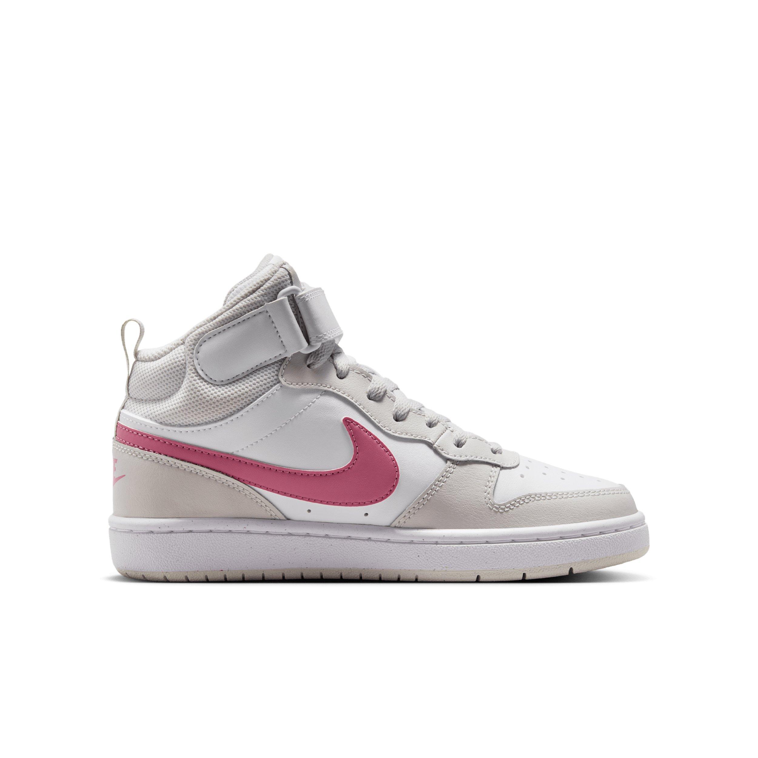 Nike Court Borough Mid 2 "White/Vast Grey/White/Peony" Grade School Girls' Shoe - WHITE/GREY/WHITE/PEONY